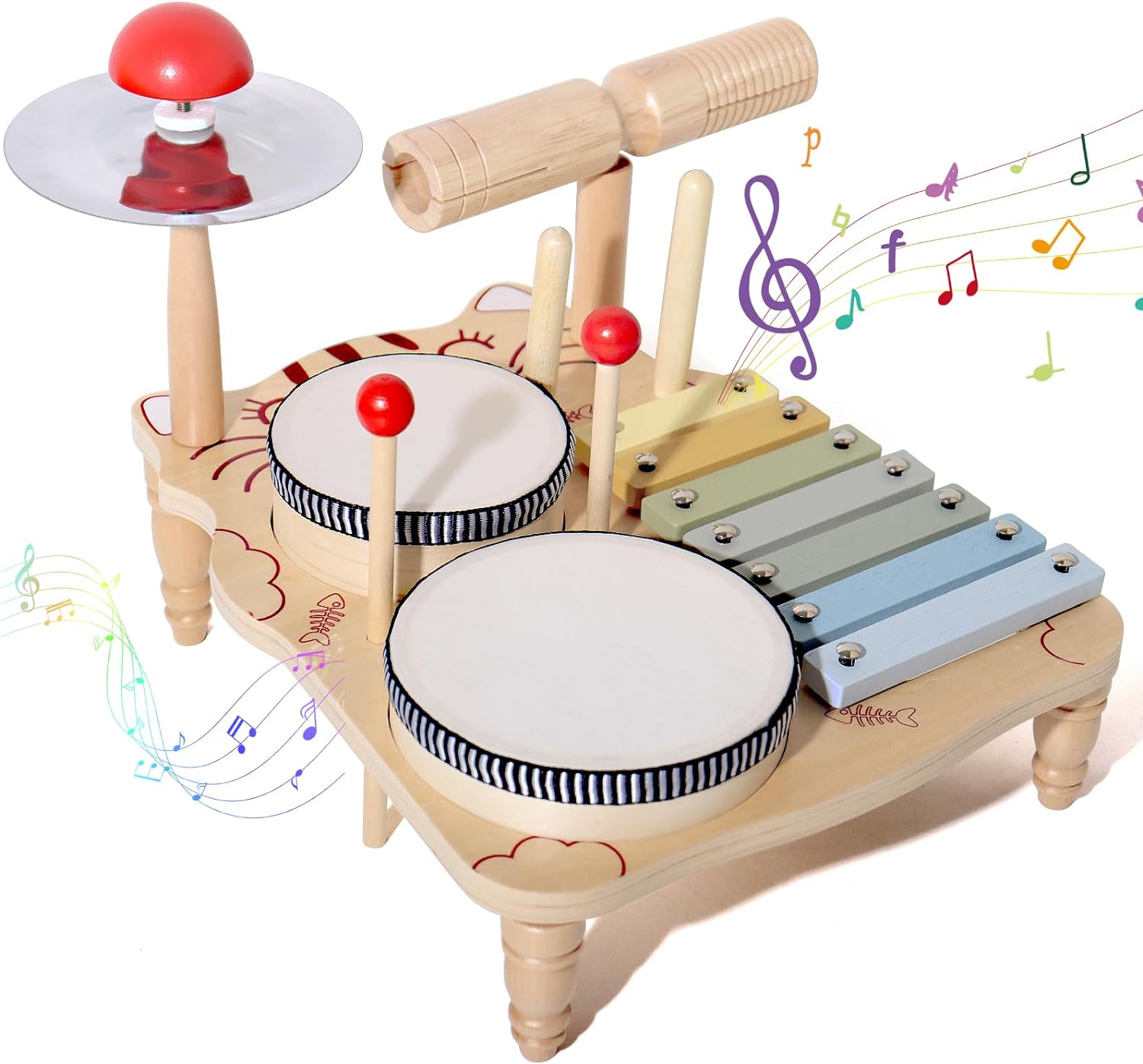 Musical Instrument Harmonium - Set Drum gambang kayu untuk balita,